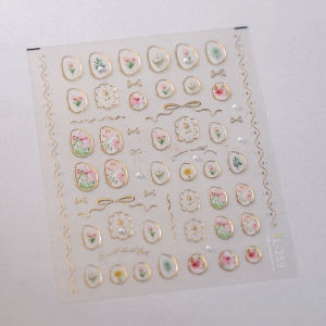 Bronzing Jelly Tulip Nail Stickers Japanese Cute Flower Pearl Nail Art Stickers DIY 5D Flower Adhesive Nail Accessories Decals