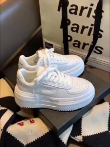 ONLYFOOT High Quality Korean Fashion White Rubber Sneakers for Women Thick bottom Increase height shoes for girl#830