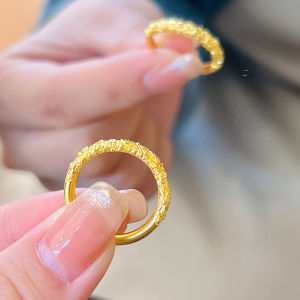 Traditional Gold 999 Ring with Magnolia Flower Design Womens Fashion Jewelry Plain Band Simulated Yellow Gold Finger Ring