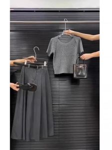 Elegant High-Grade Slimming Grey High-Waist Outfit Set