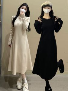 Match with Coat A- line Woolen Skirt Plus Size Plus Size Ladies Fall and Winter New Arrival Half-High Collar Inner Match Base Knitting Dress Long Dress