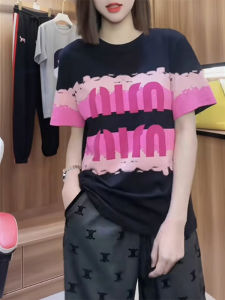 BINKAFENNY | Plus Size Letter Print Short Sleeve T-Shirt Womens Fashion Summer Loose Slimming Top Korean Style Straight Cut Basic Crew Neck