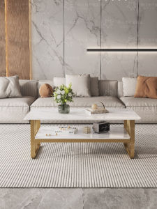 Modern Minimalist Gold Double Layered Coffee Table Full Support Base FengShan Rock Panel Living Room Furniture Home Use