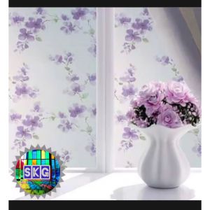 stiker kaca jendela motif bunga ungu L90  Stiker kaca jendela sanblas  stiker sanblas motif