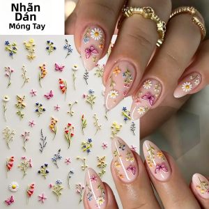 1 Bộ Miếng Dán Móng Tay 5D Nổi Hình Hoa Cúc Hoa Chuông Hoa Oải Hương Bướm Hoa Dại Hoa Khô Dán Tự Nhiên