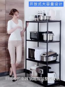 Multi-Tier Stainless Steel Kitchen Storage Shelf with Wheels and Hooks