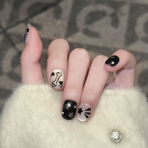 10PCS Short Press on Nails Cute Fake Nails with Dog Pattern Reusable Long Press on Nails Cartoon Nail Art Salon Supply