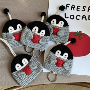 Youjian Bugu Lin Handmade Crocheted Cotton Thread Keychain Pendant Finished Product Young Adult Heart Cartoon Penguin Coin Purse