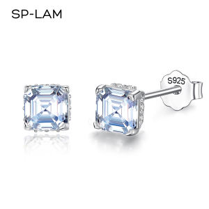 Women Stud Earrings Luxury Asscher Cut Moissanite Lab Diamond Original 925 Silver Girl Wedding Earrings New 1CT Asscher Cut Earrings