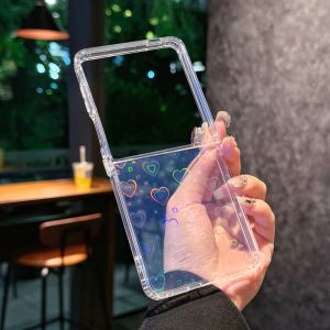 Aurora Glitter Love Heart Transparent Case for Samsung Galaxy Z Flip 7 6 5 4 3 8 flip7 zflip Laser Bling Gradient Acrylic Cover