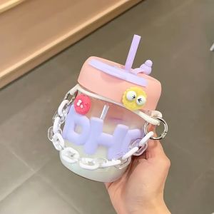 Double drinking glass cup with straw high-value portable heat-insulated and high-temperature-resistant 高颜值 玻璃杯