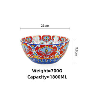 OMK Turkish Style Underglaze Ceramic Dinnerware Set Salad Bowl Large capacity Serving Bowl Red Festive Collection