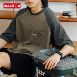 HELLO JIM raglan sleeve t shirt for Men 2023 new style oversize shirt Men 100% cotton loose t shirt with pocket K1845 Clearance