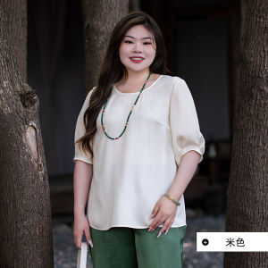 Slimming Large Size Womens Fashionable round Neck Loose Fit Summer Top Beautiful Inn Minimalist Style Five Sleeve Hoodie