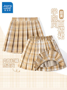 Jeanswest Girls Plaid Skirt Summer New Style Japanese Style Half-length Skirt Versatile Pleated Skirt for Children And Teens