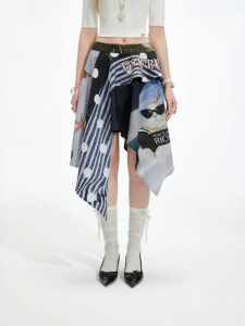 Unifree | Polka Dot and Stripe Patchwork Irregular Mini Skirt