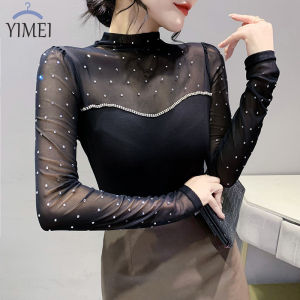 YIMEI Áo Lưới Thời Trang Áo Khoác Lưới Mỏng Thời Trang Mới Mùa Thu 2022 Cho Nữ Áo Thun Dài Tay Đa Năng Quyến Rũ Cho Nữ