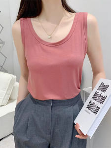 Nữ Modal Không Dây  Áo Hai Dây Cộc Tay Không Tay Cổ Tròn Mùa Hè Áo Ôm Vừa Vặn Đa Năng Cỡ Lớn Áo Khoác Ngoài Lớp Lót Lớp Nền