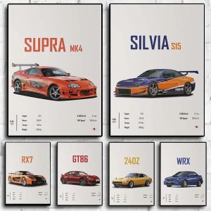 Pop Retro Japan JDM Car Details Poster Aesthetics Supercar Gtr R33 240 MX-5 RX7 Gt86 WRX Canvas Print Wall Art Garage Room Decor
