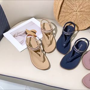 Giày Sandal nữ chính Hãng Siketu quai xỏ ngón đính hạt sang trọng đế chống trơn trượt cao 3.5cm  thời trang đi làm đi chơi