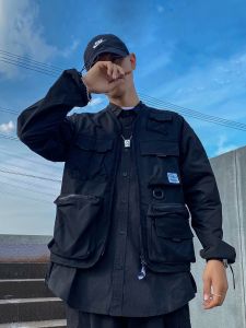 Áo Khoác Không Tay Mùa Xuân Thu Cho Cặp Đôi Tay Ngắn Phong Cách Chiến Thuật Nhiều Túi Áo Khoác Ngoài Mỏng Thời Trang Công Sở Năng Động