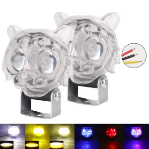 KEVANLY | 1/2PCS Motorcycle Transparent Owl Tiger Head LED Spotlights Dual Lens Flashing Colorful High Low Beam LED Headlights Fog Lamp