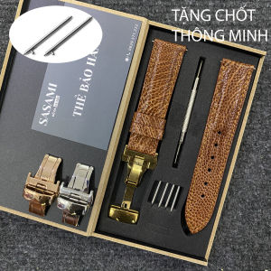 Đ1. Dây đồng hồ CHỐT THÔNG MINH Da Đà Điểu vân hạt GỒM : 1 DÂY + 1 KHÓA TẶNG 1 HỘP 2 CHỐT THÔNG MINH2 CHỐT THƯỜNG và 1 CÂY THAY DÂY