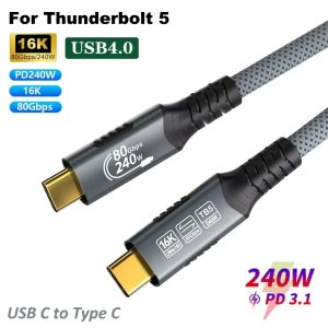 16K Thunderbolt 5 Cable PD240W USB-C to Type-C Fast Charging Cable 8K 60Hz USB4.0 80Gbps Data Transfer Cord For iPhone 17 Laptop