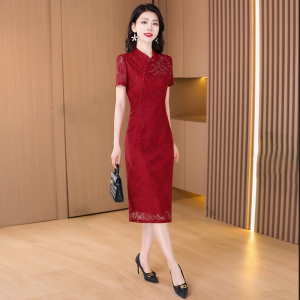 MAIMEI | Elegant Young Style Cheongsam Wedding Dress Luxury High Waist Polyester Fiber Summer Collection Midi Skirt Zipper Closure