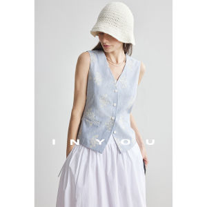 เสื้อกั๊กคอวีปักลายสไตล์ฝรั่งเศส แฟชั่นสำหรับผู้หญิง ทรงหลวม เสื้อกั๊กคอวีปักลายดอกไม้ สไตล์ย้อนยุค สวมใส่ได้หลากหลาย