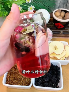 Apple rose and lotus leaf tea combined with mulberry and cassia seed tea bag. Made of real materials. Helps remove oil and reduce fat.