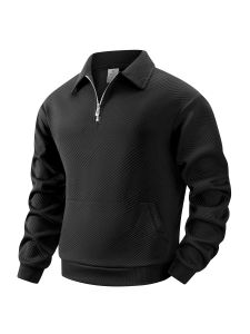 Autumn Mens Casual Sweatshirt Quarter Zip Solid Color Pullover Sweater Outdoor Daily Long Sleeve Polo Turtleneck Male Tops