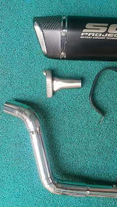 SC Project nitobe wth Silencer on Suxuki Gixxer fi stainless elbow
