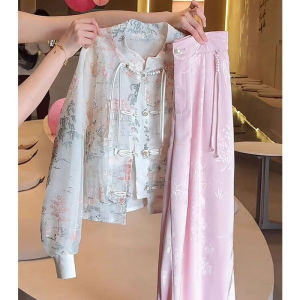 DANTING | Early Autumn Casual Chinese Style Outfit with Thin Embroidered Jacket and Wide Leg Pants