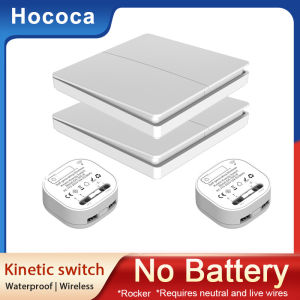 Waterproof Kinetic Wireless Switch 1/2 Gang Rocker Type 86 Panel Borderless No Battery Remote Control for Lighting 110-250V AC