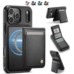 Leather Case For iPhone 18 Pro Max 17 16 15 14 Detachable Card Slot Holder Stand Function Protection Cover Magnetic Shockproof Shell Black