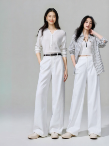 ESE·Y | Wrinkle-resistant Creamy White Wide Leg Pants