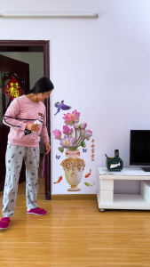 Decal trang trí dán tường Bình Hoa Sen 3D đẹp decan decor tường hình dán 3D trang trí nhà cửa