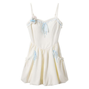 Sweet Girl Style Apricot White Strap Dress Short