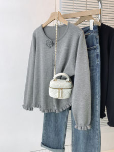 Áo Len Dệt Kim Cỡ Lớn Có Chi Tiết Hoa Thêu Dáng Rộng Dài Tay Cổ Tròn Màu Trơn Mùa Thu Đông Thoải Mái Mặc Đi Làm