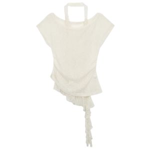 YUEZHONGWEI | French Style One Shoulder Short Sleeve T-Shirt Women Summer Slim Fit Pure Desire Lace Halter Neck Crop Top Two Piece Set