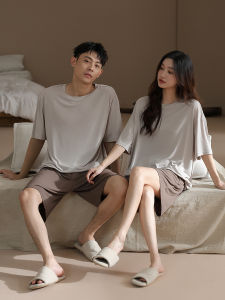 me home wear | Padded Summer Short Sleeve Loose Youth Couple Sleepwear Set