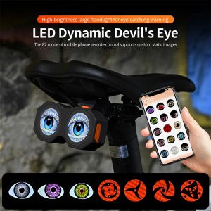 Dynamic Motorcycle Bicycle Rearview Mirror Decorative lights 3D Devil Eye USB Rechargeable LED Light Retrofit Kit GIF APP Contor