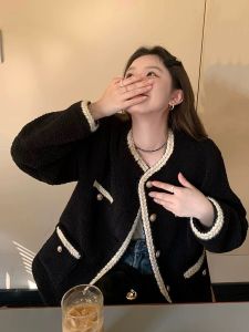 Lamb Fur Short Jacket Women Winter Thickened Warm Cotton Top Loose Style round Neck Single Button Long Sleeve Commute Fashion