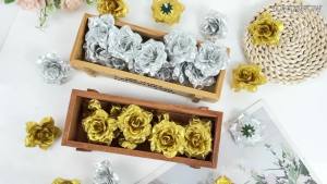 20pcs Golden Silver Artificial Silk Rose Flower Heads DIY Foam Gloomy Bear Accessories Scrapbook Fake Flower Wedding Party Decor