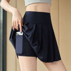 Miiow | High Waist A-Line Yoga Pants Skirt Women Summer Thin Fitness Running Half-length Pleated Skirt Bottoms Casual Short Pants