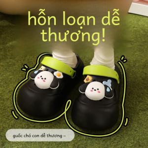 รองเท้าแตะลายสุนัขหนีน้ำลาย ทรงหัวมน พื้นหนา รองเท้าแตะแบบสวมสบายสำหรับกลางแจ้งในฤดูร้อน รองเท้าแตะกันลื่น พื้นรองเท้า EVA สำหรับผู้หญิง