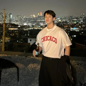 White High Gramage Pure Cotton Short Sleeve T-Shirt Mens Summer New Loose Trendy Brand Trend Letter Upper Apparel