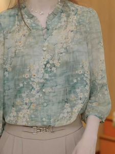 Summer Mothers Ice Silk Satin Print Tops Middle-Aged and Elderly Womens Summer Short-Sleeved Bottoming Shirt Loose Casual T-shirt