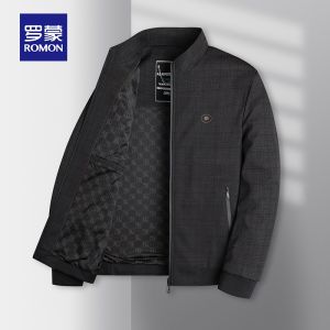 ROMON | Lormen Mens Short Jacket Spring Autumn Style Business Casual Administrative Short Coat Stand Collar Polyester Fiber Outerwear
